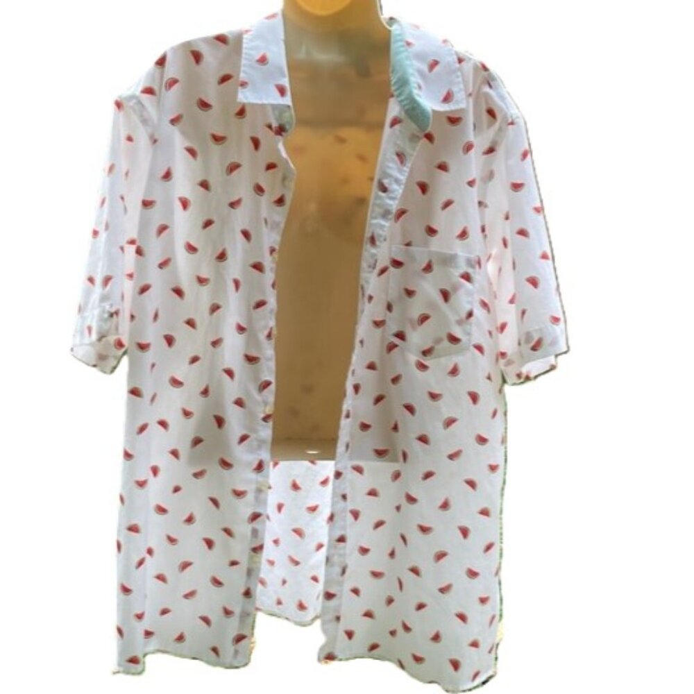 VAN HEUSEN Never Tuck Watermelon Fun Button Down Short Sleeve Shirt Mens XL